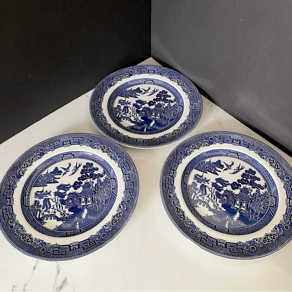 SET of 3 Blue Willow Dinner Plates - Johnson Brothers